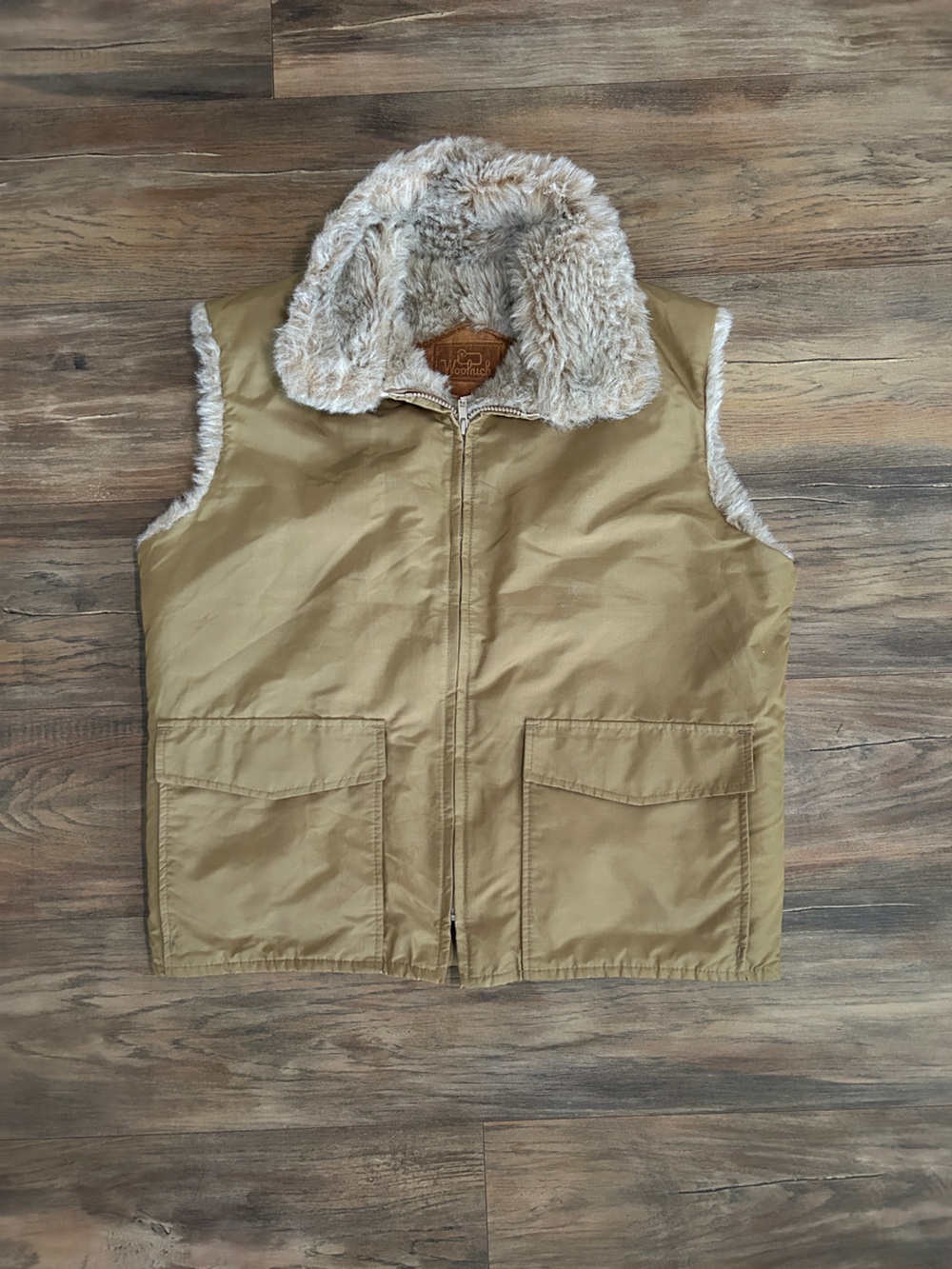 Vintage Woolrich Wolf Faux Fir Lined Vest Large